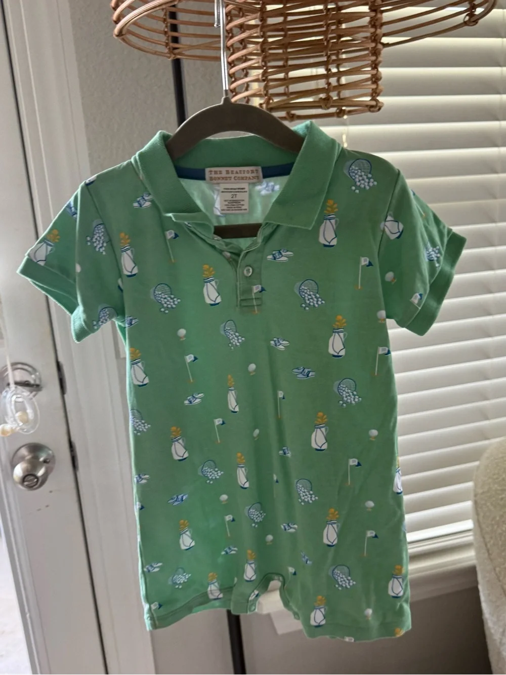 Green Golf-Print Polo Romper - The Beaufort Bonnet Company - CURRENT SEASON